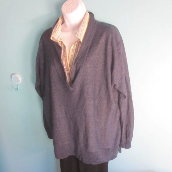 Polo Ralph Lauren Womens Sweater V-Neck Denim Blue Linen Knit Pullover Oversized - Picture 1 of 10